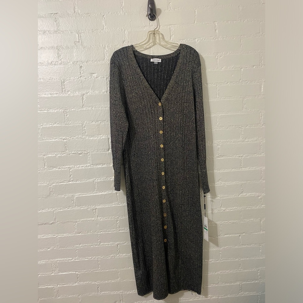 Calvin Klein Black and Gold Long Sleeve Dress